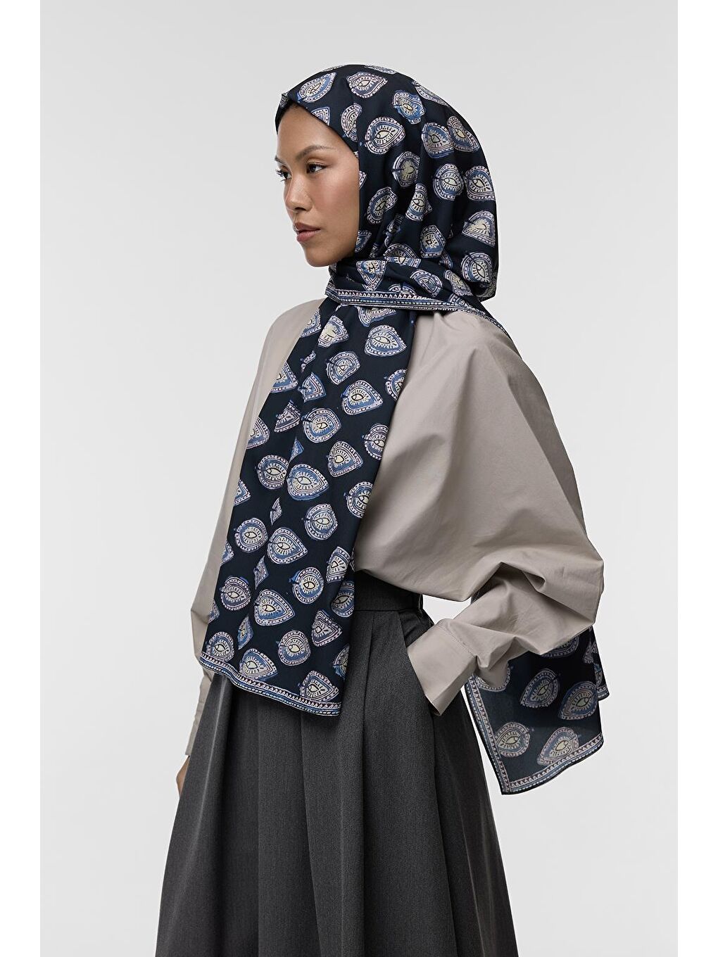 Lacivert Daily Print Şal Irone Desenli-3