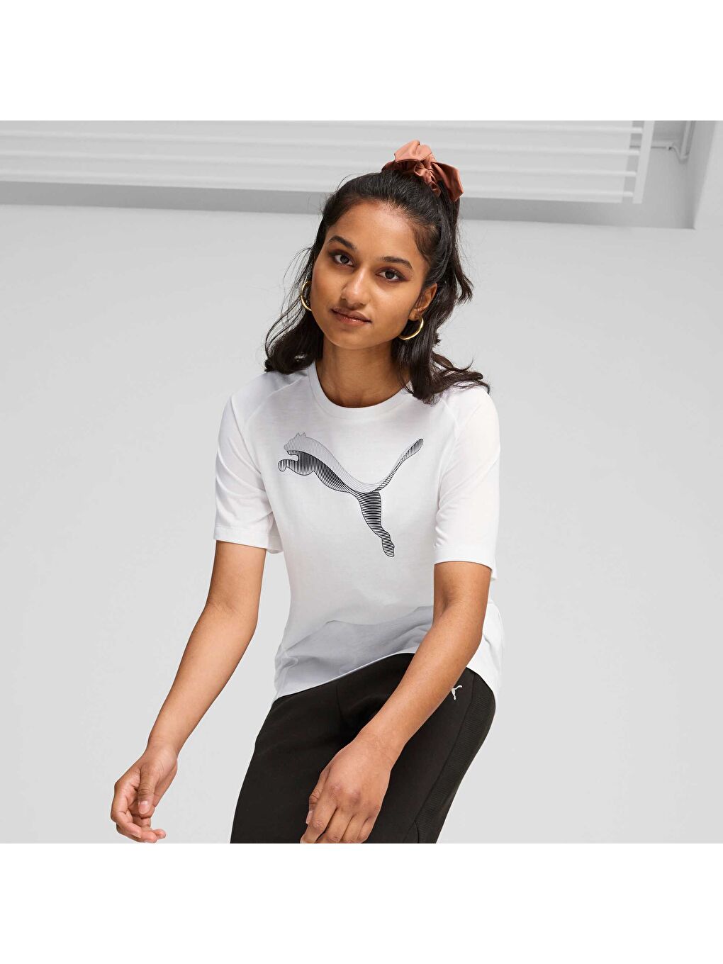 Beyaz EVOSTRIPE Kadın Tişört-4