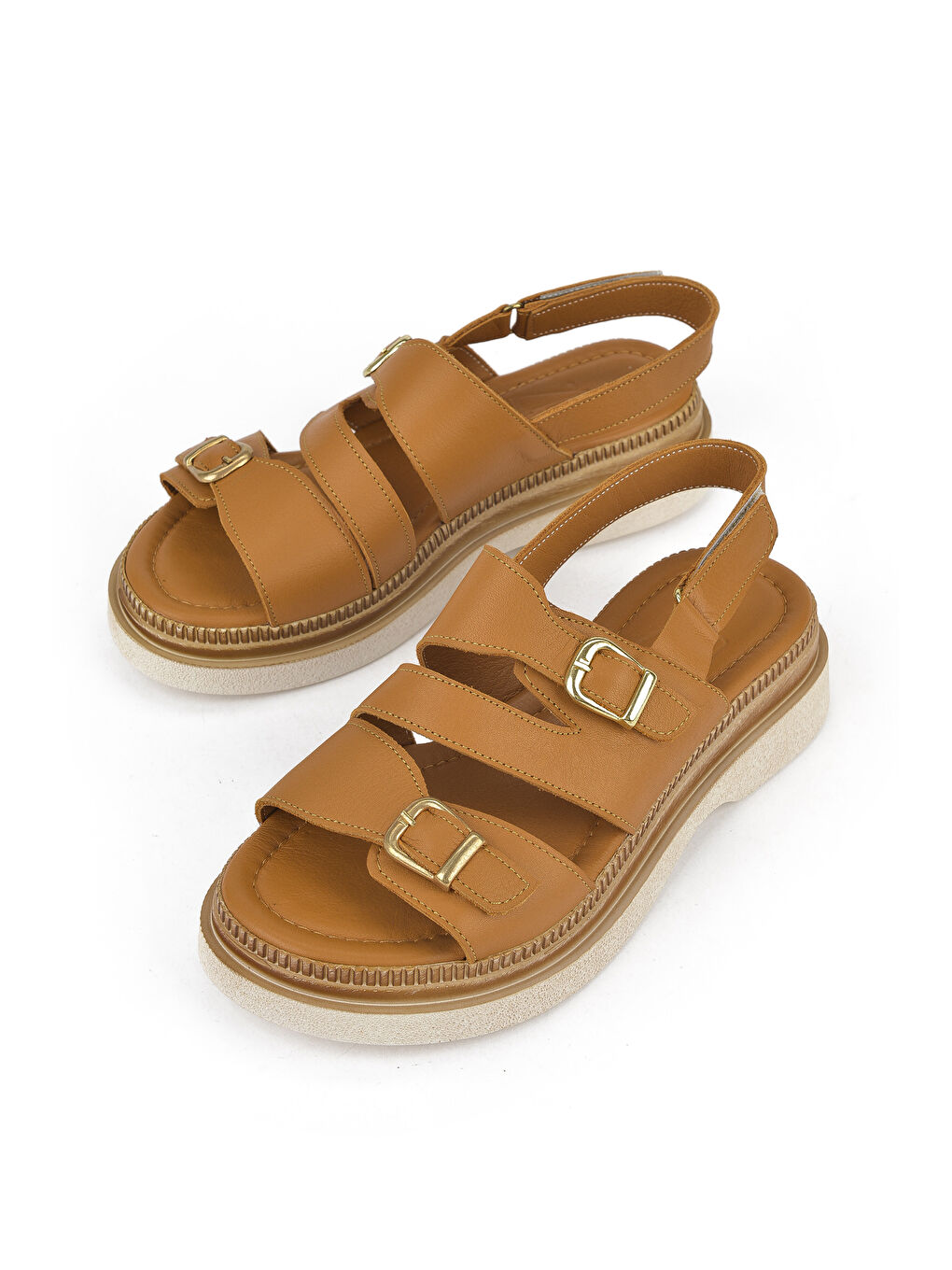 Kahverengi Kadın Hakiki Deri Dolgu Topuk Sandalet 1511020Z6122 Taba-4