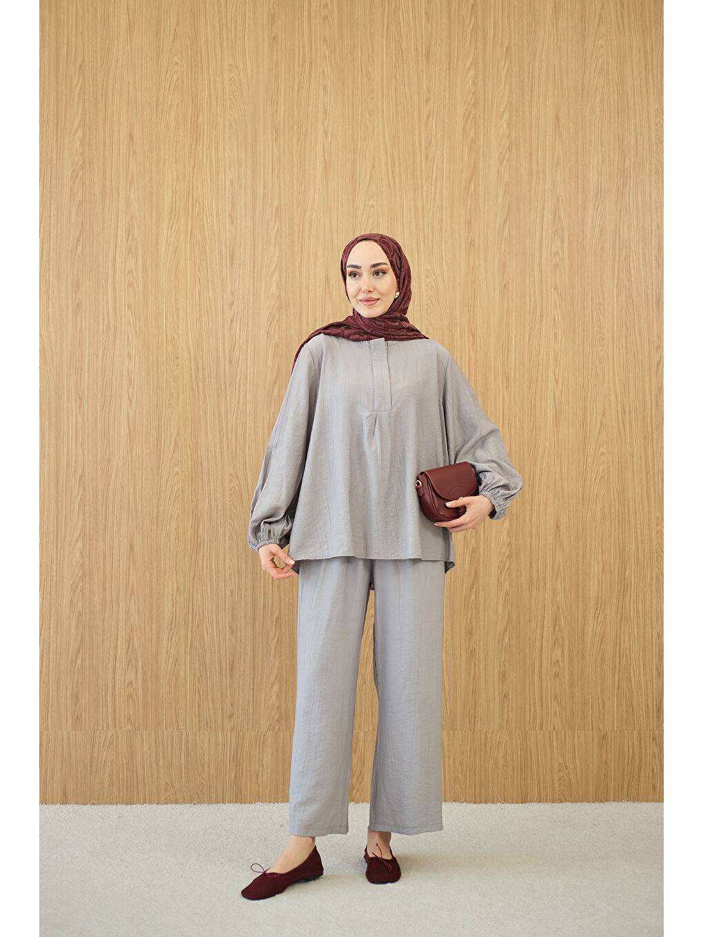 Kadın Gizli Fermuar Detaylı Takım Gri