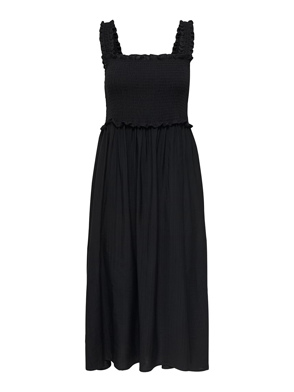 Siyah Onllumira Regular Fit Kare Yaka Askılı Maxi Elbise 15382450