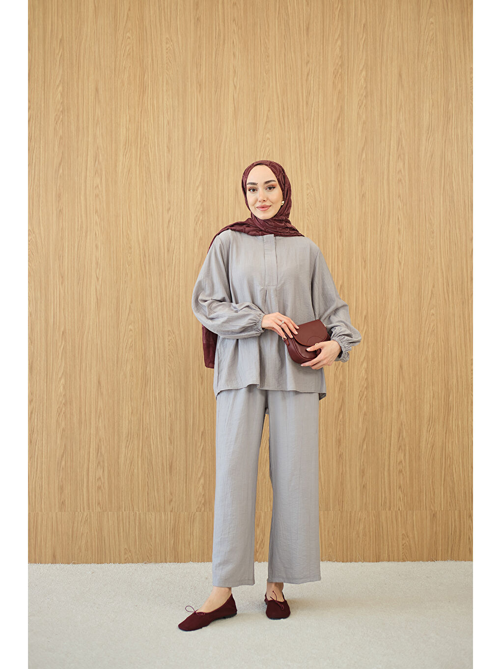 Kadın Gizli Fermuar Detaylı Takım Gri-1