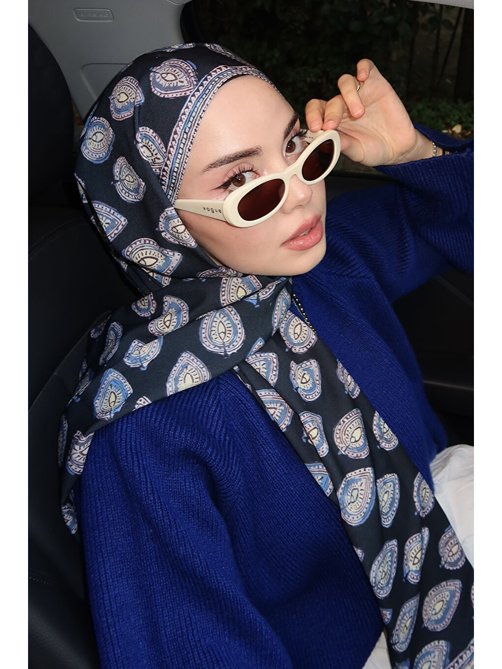 Lacivert Daily Print Şal Irone Desenli-6