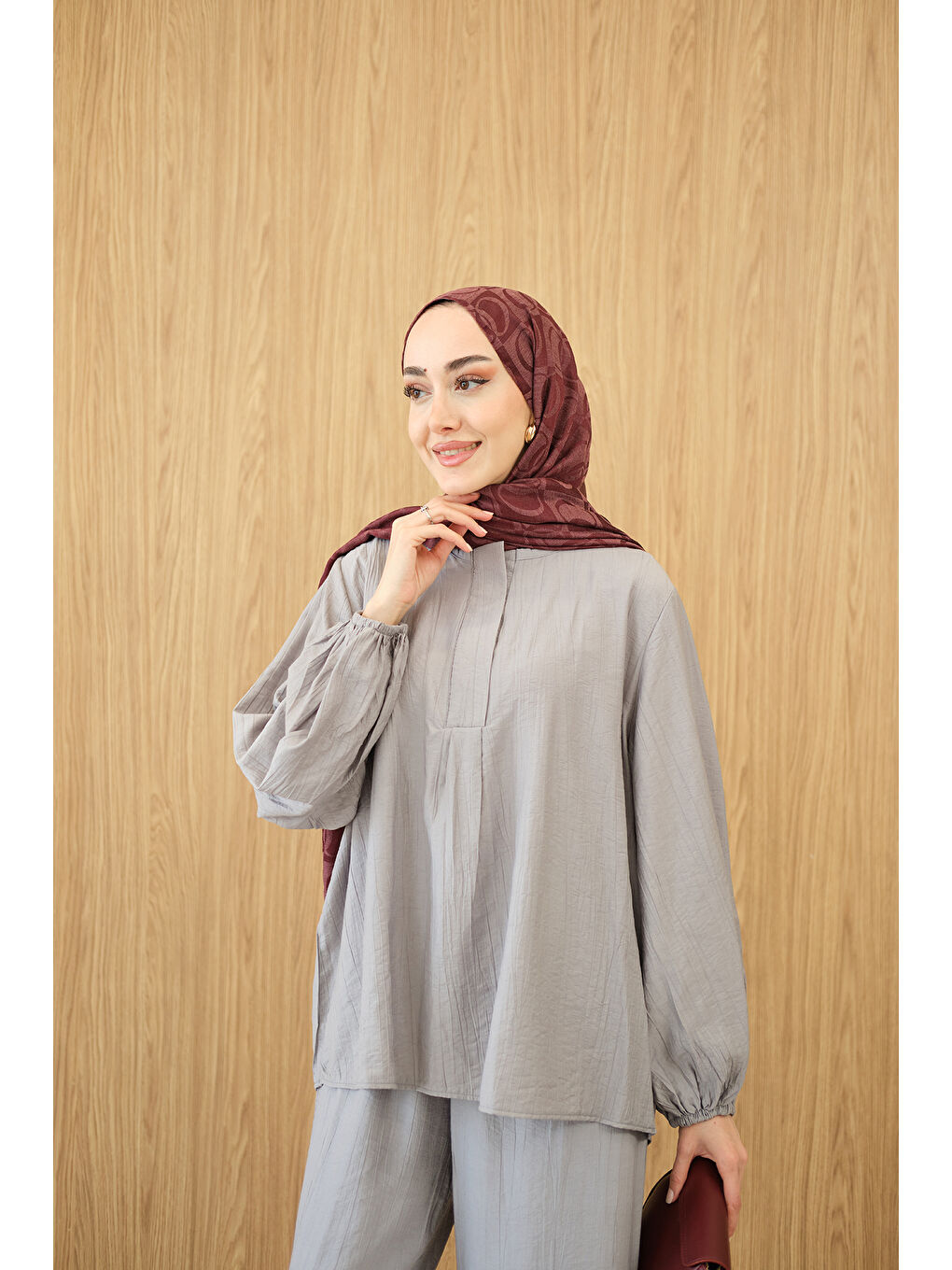 Kadın Gizli Fermuar Detaylı Takım Gri-2