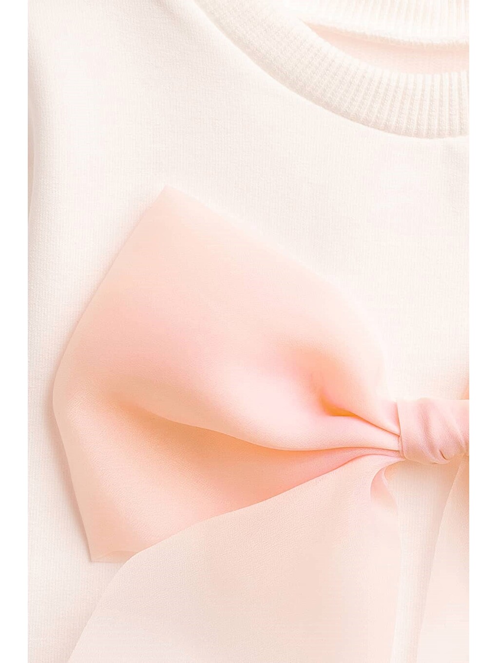 Pembe Leila Organze Fiyonklu Crop Kısa Kollu Kız Çocuk T-shirt-1