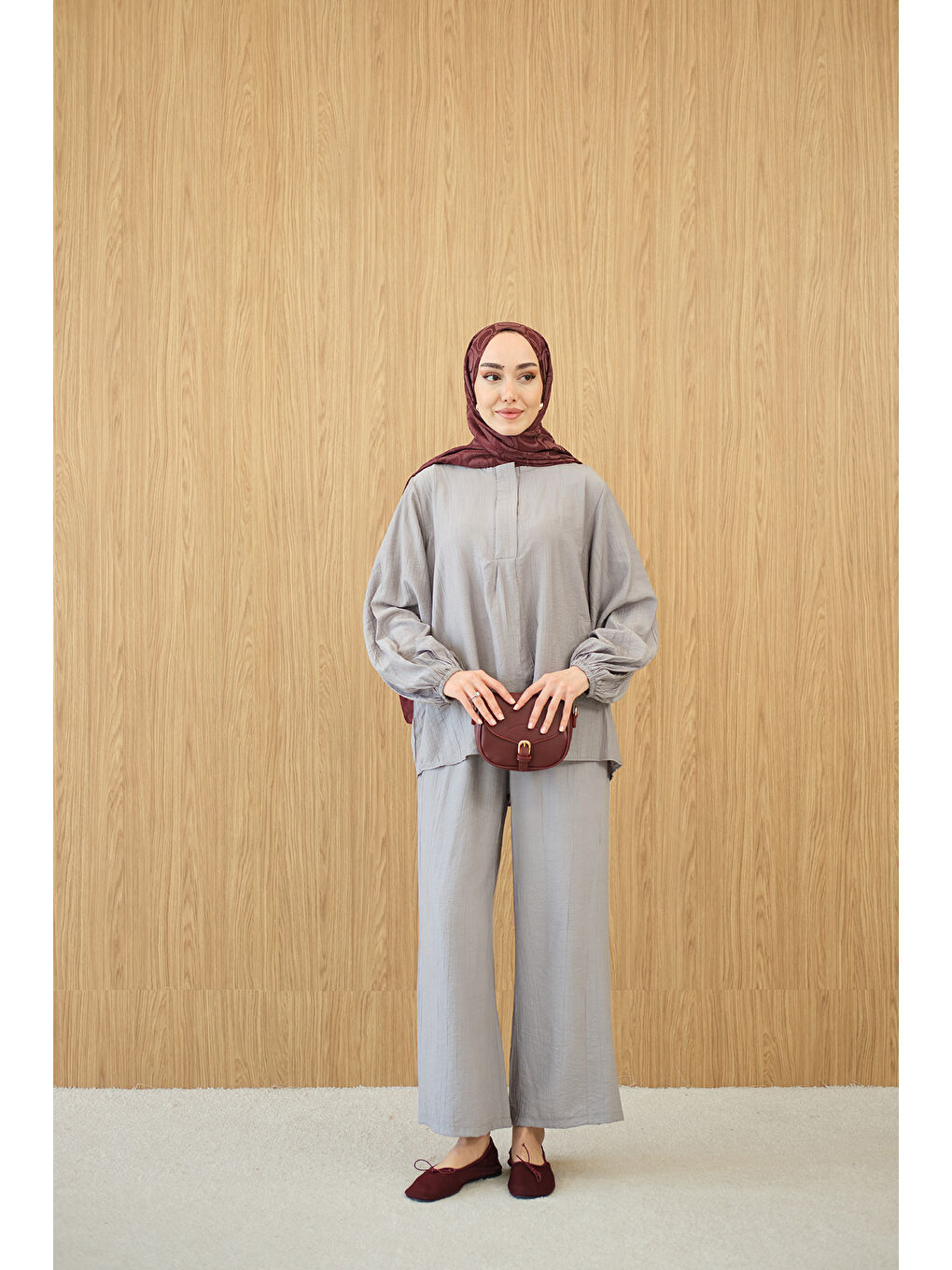 Kadın Gizli Fermuar Detaylı Takım Gri-3