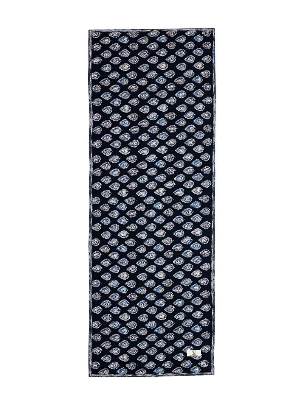 Lacivert Daily Print Şal Irone Desenli-8