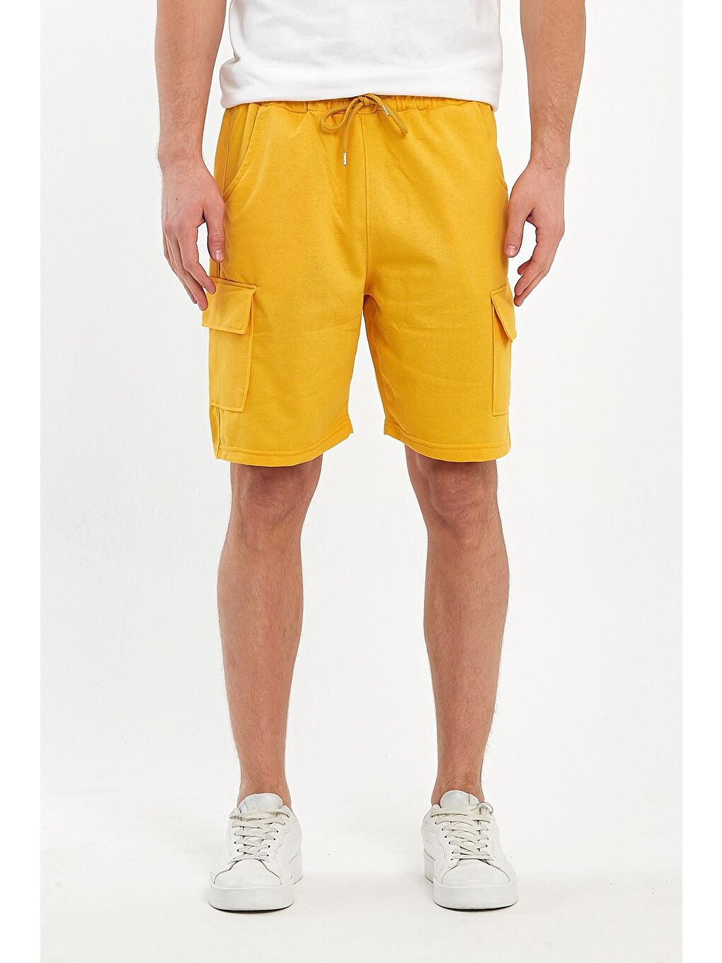 Sarı Erkek Kargo Cep Penye Renkli Şort