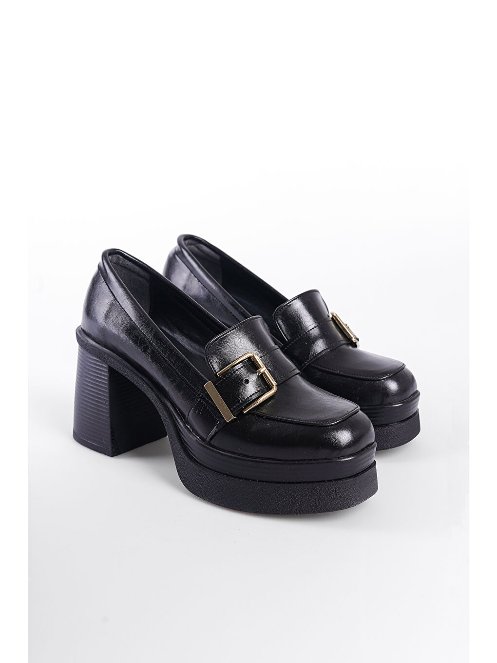 Siyah Rowena Yüksek Tabanlı Topuklu Tokalı Loafer Kadın Ayakkabı-2