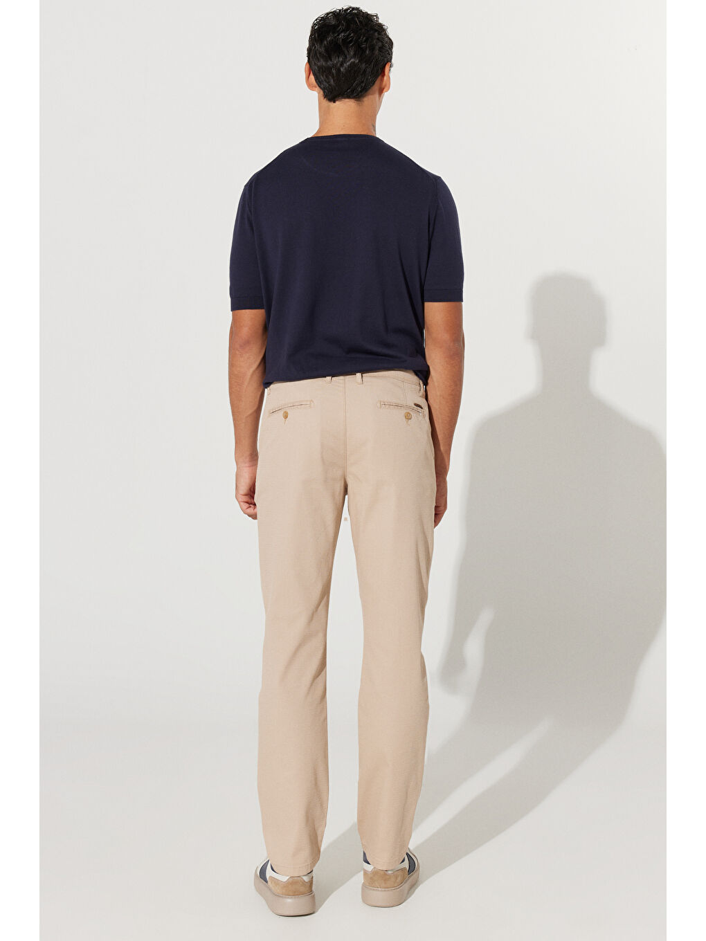 Erkek Bej Comfort Fit Rahat Kesim Yan Cepli Pamuklu Desenli Esnek Pantolon-3