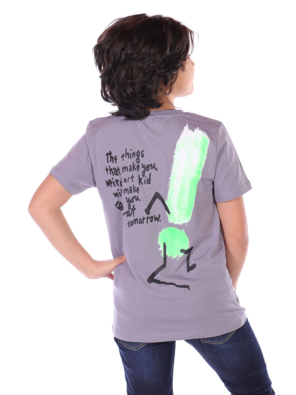 Gri Erkek Çocuk Yazı Baskılı Tişört-2