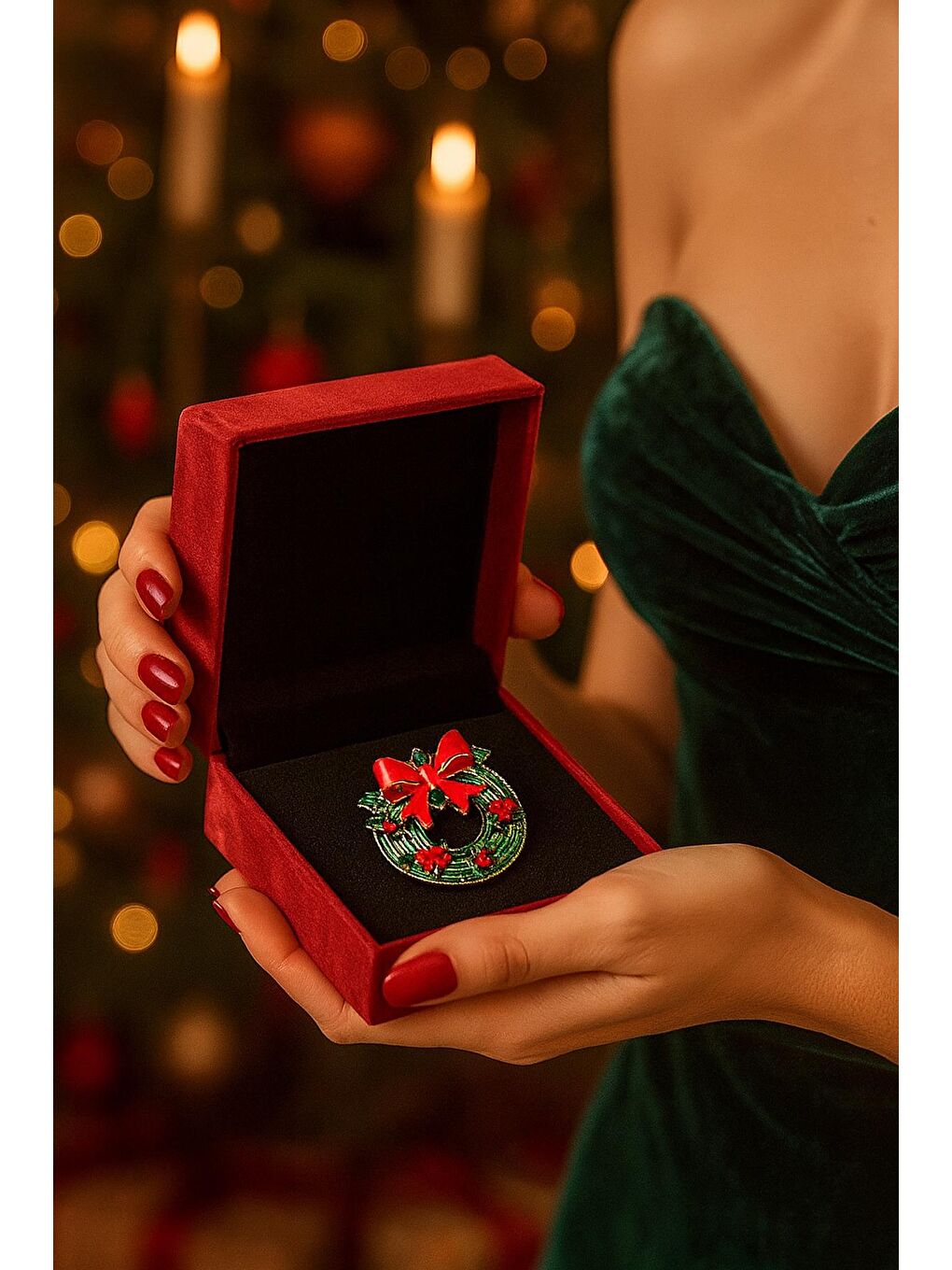 Sarı Yılbaşı Kokina Süslü Çelenk Broş Yaka İğnesi-1