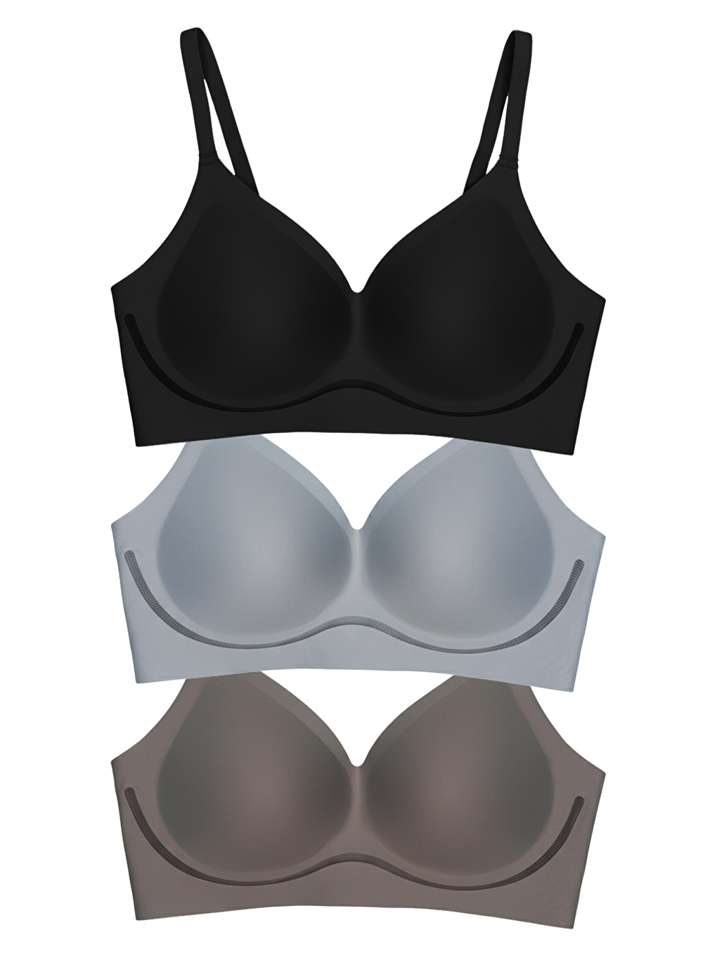 Karışık Seamless Bra - Air | Lazer Kesim Dikişsiz Dalga Şerit Detaylı Balensiz Kadın Sütyen 3'Lü Paket-2