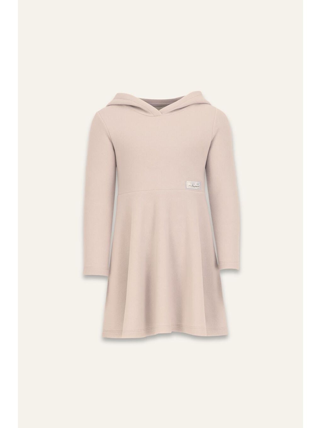 Kız Çocuk Kapüşonlu Yumoş Elbise - Bej