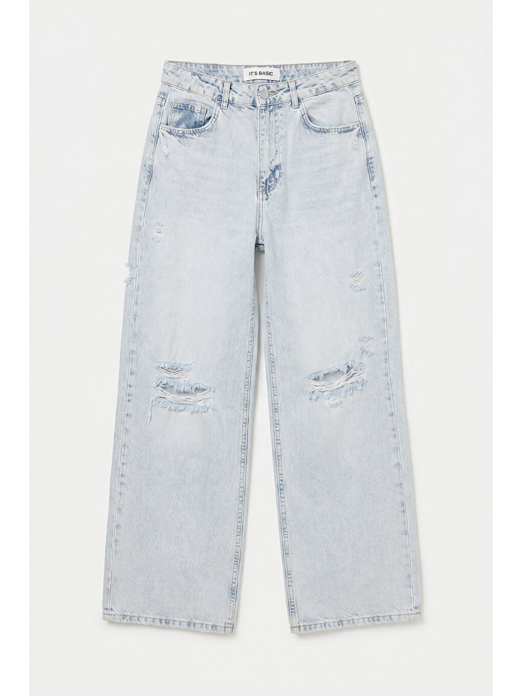 Mavi Kadın Jean Rengi 12s6-100 Süper Baggy Fit Yırtık Detaylı Denim Jean