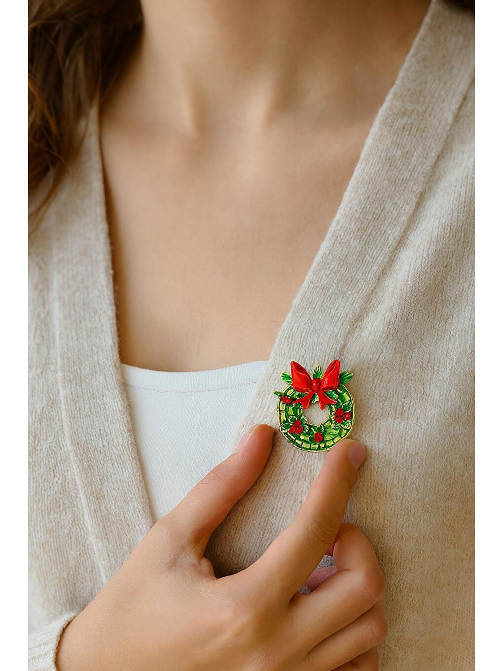 Sarı Yılbaşı Kokina Süslü Çelenk Broş Yaka İğnesi-2