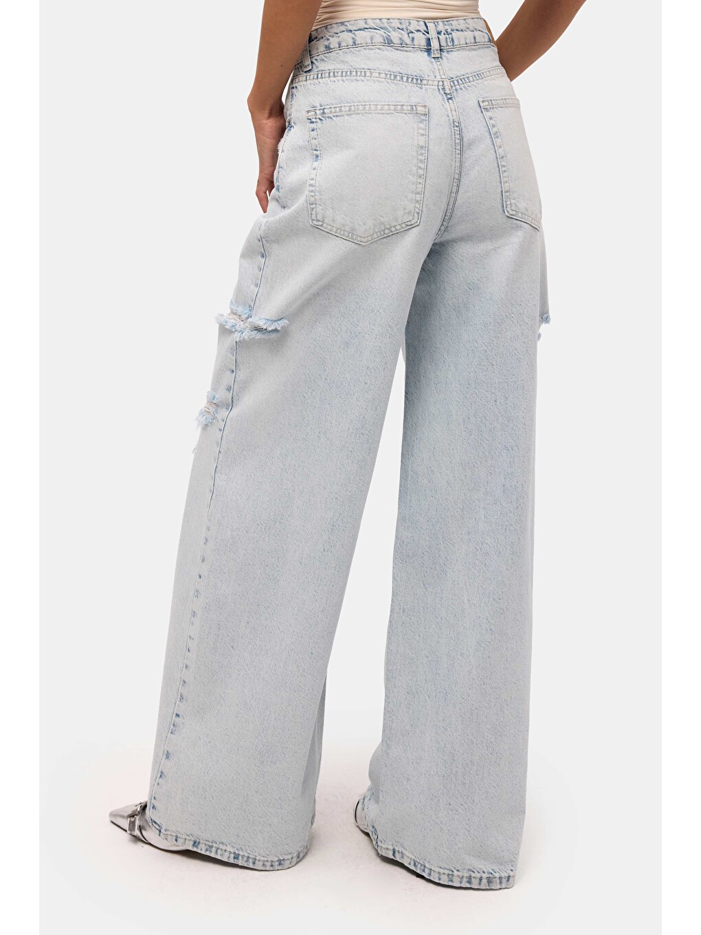 Mavi Kadın Jean Rengi 12s6-100 Süper Baggy Fit Yırtık Detaylı Denim Jean-1