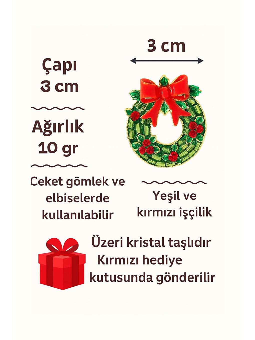 Sarı Yılbaşı Kokina Süslü Çelenk Broş Yaka İğnesi-3