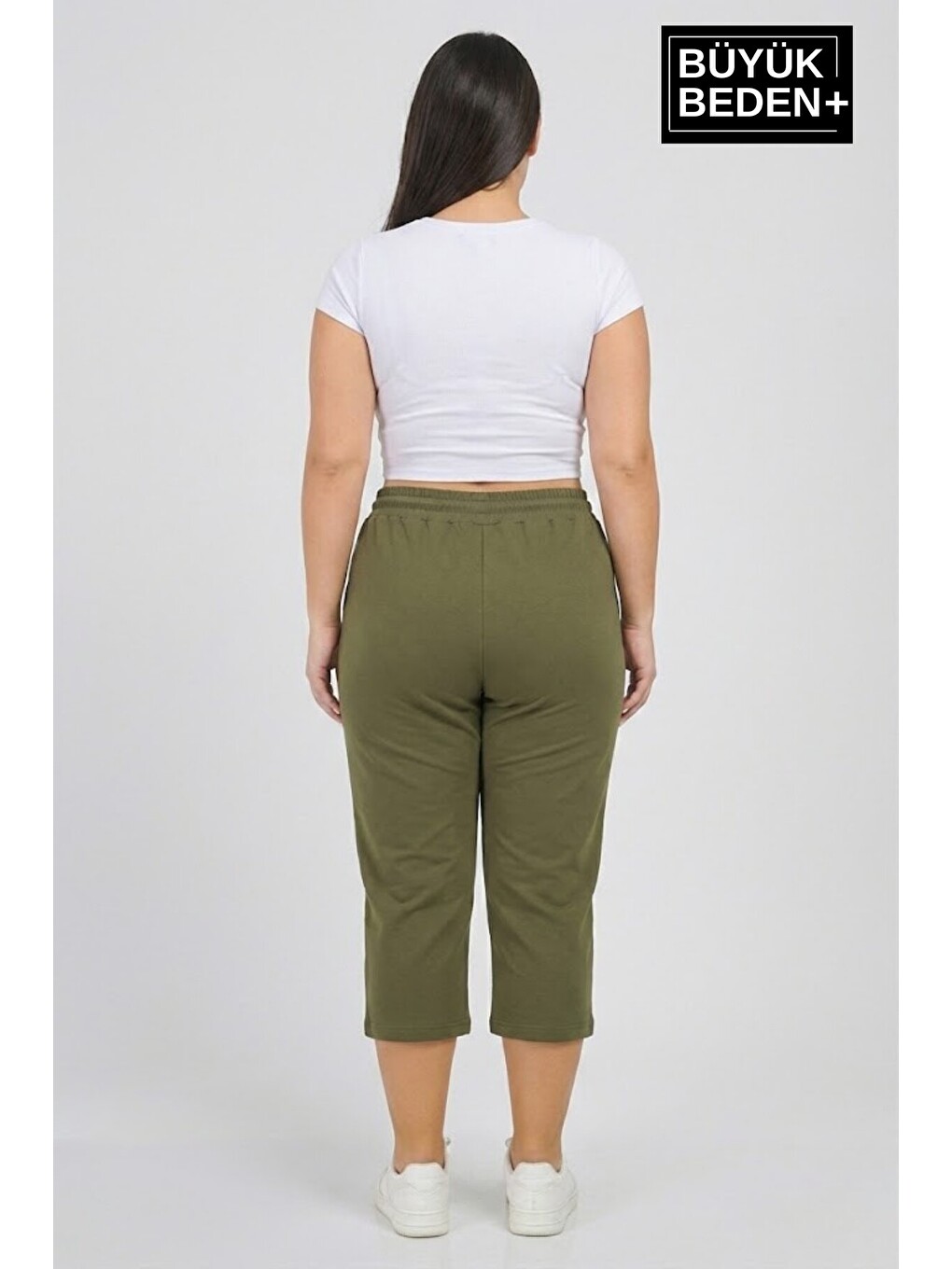 Haki Büyük Beden N Baskılı Kadın Şort Kapri Rahat Kalıp Cepli Bağcıklı 3XL-6XL SPR26BSRK591-19-2