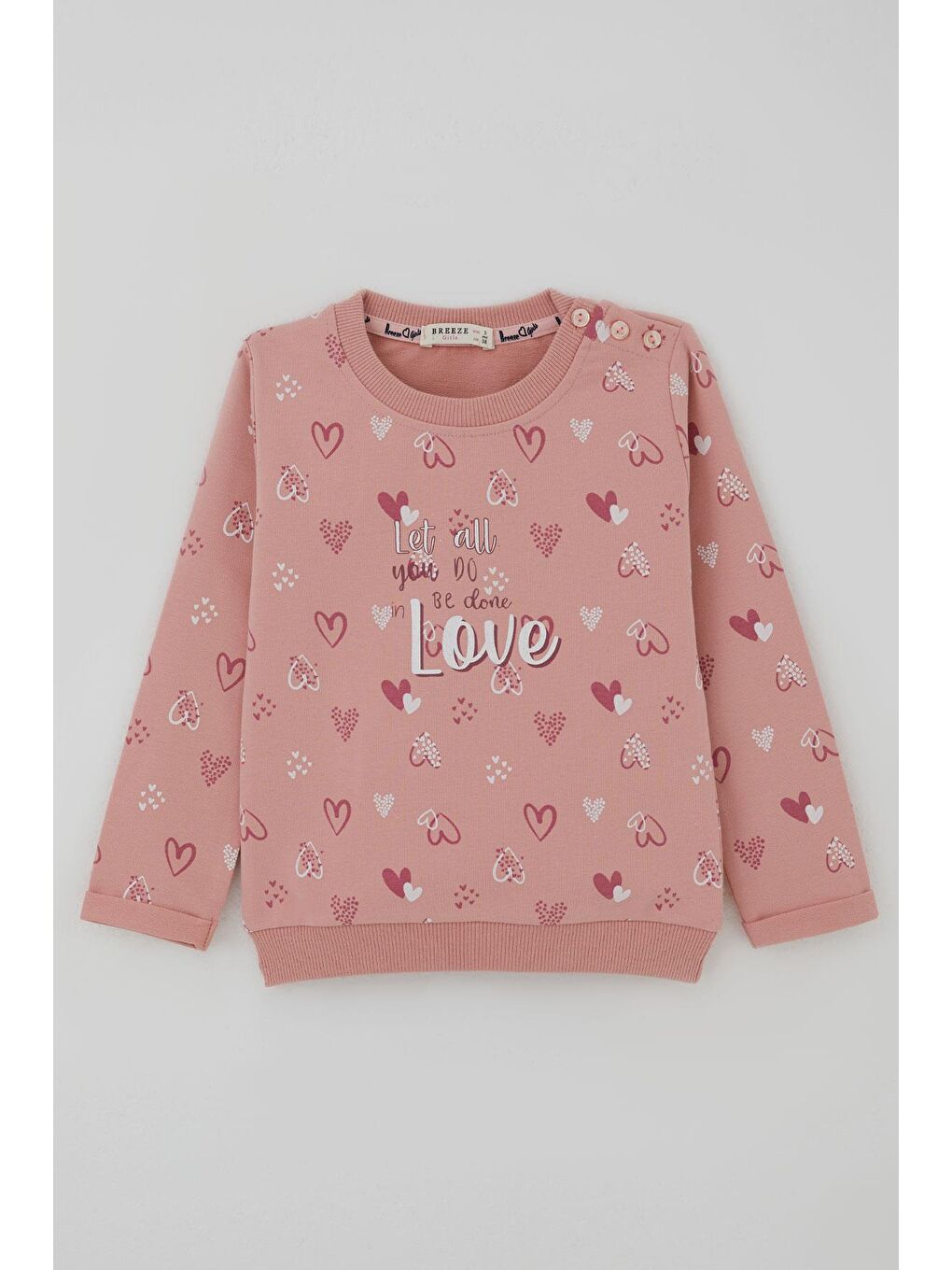 Pembe Kız Bebek Eşofman Takımı Kalp Desenli Gülkurusu (9 Ay-3 Yaş)-1