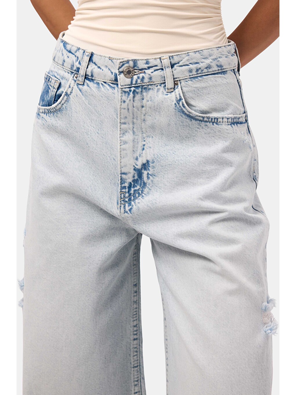 Mavi Kadın Jean Rengi 12s6-100 Süper Baggy Fit Yırtık Detaylı Denim Jean-3