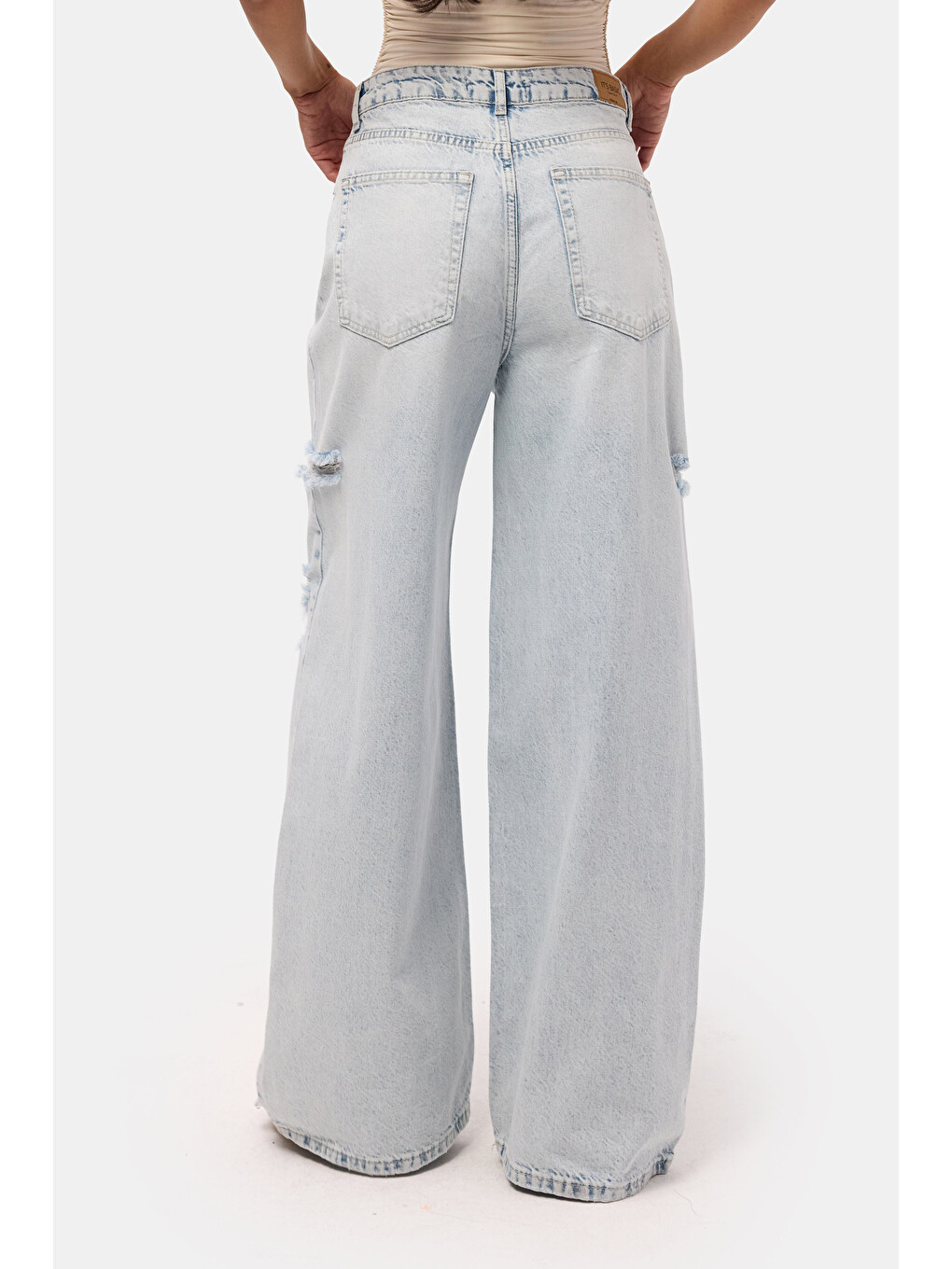 Mavi Kadın Jean Rengi 12s6-100 Süper Baggy Fit Yırtık Detaylı Denim Jean-4