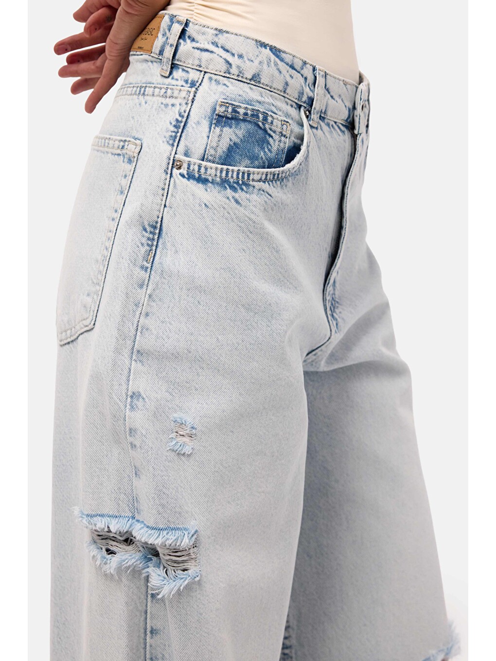 Mavi Kadın Jean Rengi 12s6-100 Süper Baggy Fit Yırtık Detaylı Denim Jean-5