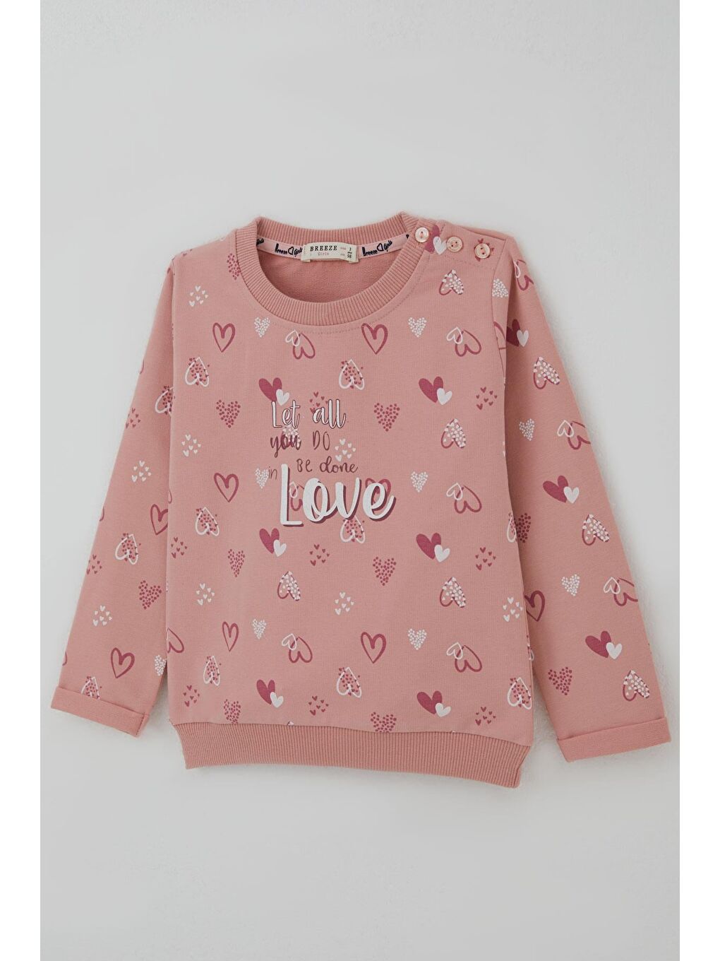 Pembe Kız Bebek Eşofman Takımı Kalp Desenli Gülkurusu (9 Ay-3 Yaş)-5