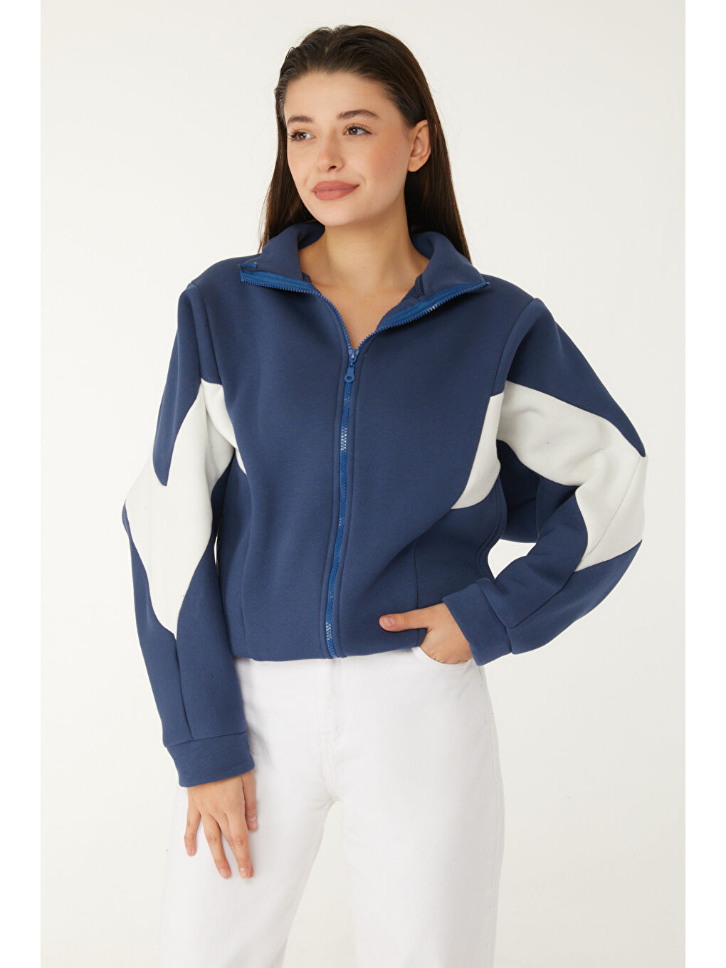 Fermuarlı sweatshirt Lacivert - 26543-1