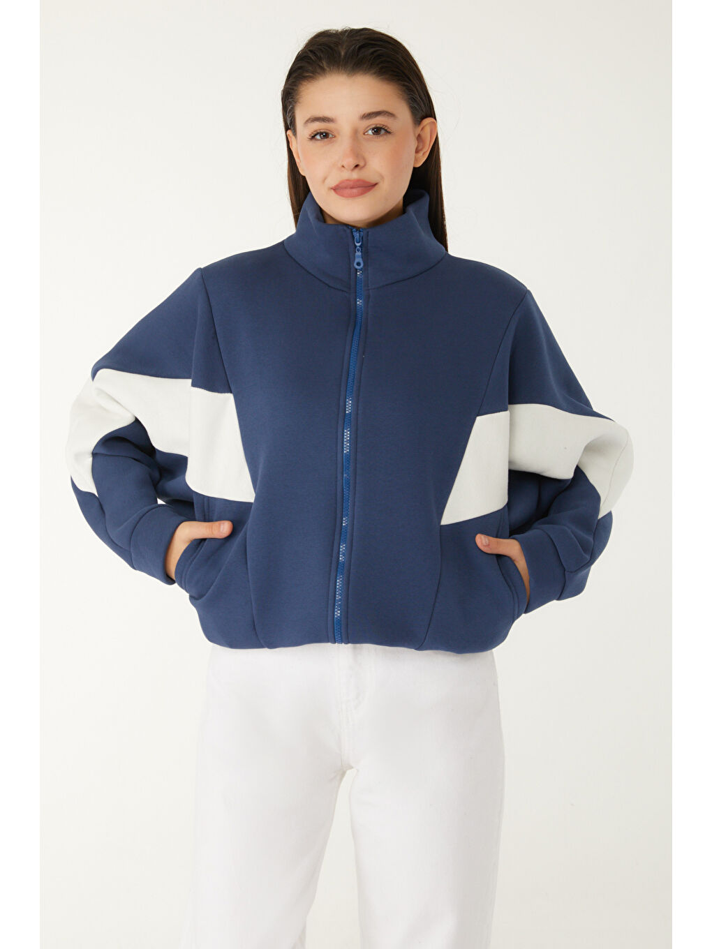 Fermuarlı sweatshirt Lacivert - 26543-2