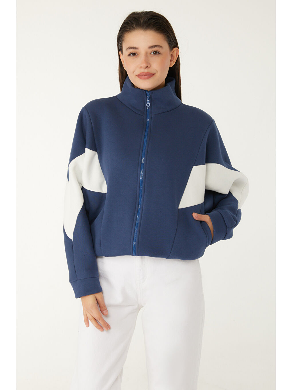 Fermuarlı sweatshirt Lacivert - 26543-3