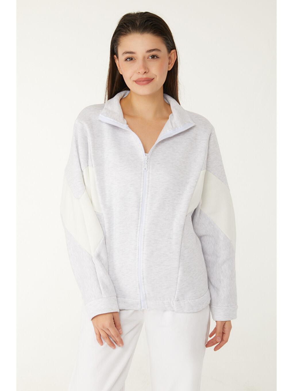 Fermuarlı sweatshirt Gri - 26543