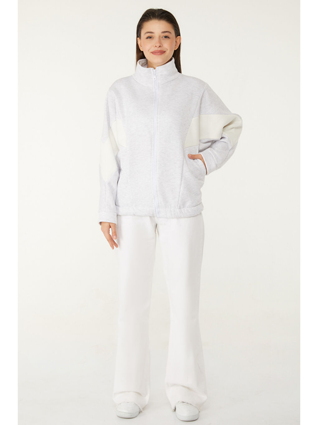 Fermuarlı sweatshirt Gri - 26543-1