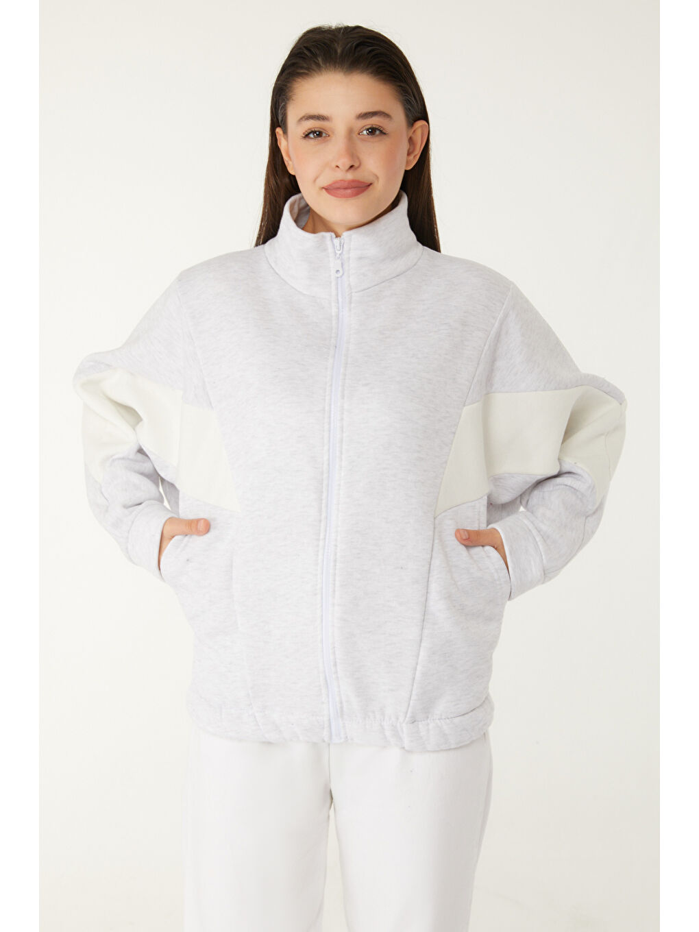 Fermuarlı sweatshirt Gri - 26543-2