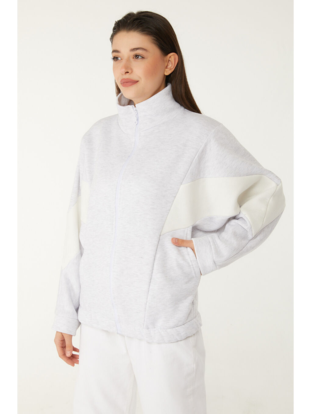 Fermuarlı sweatshirt Gri - 26543-3