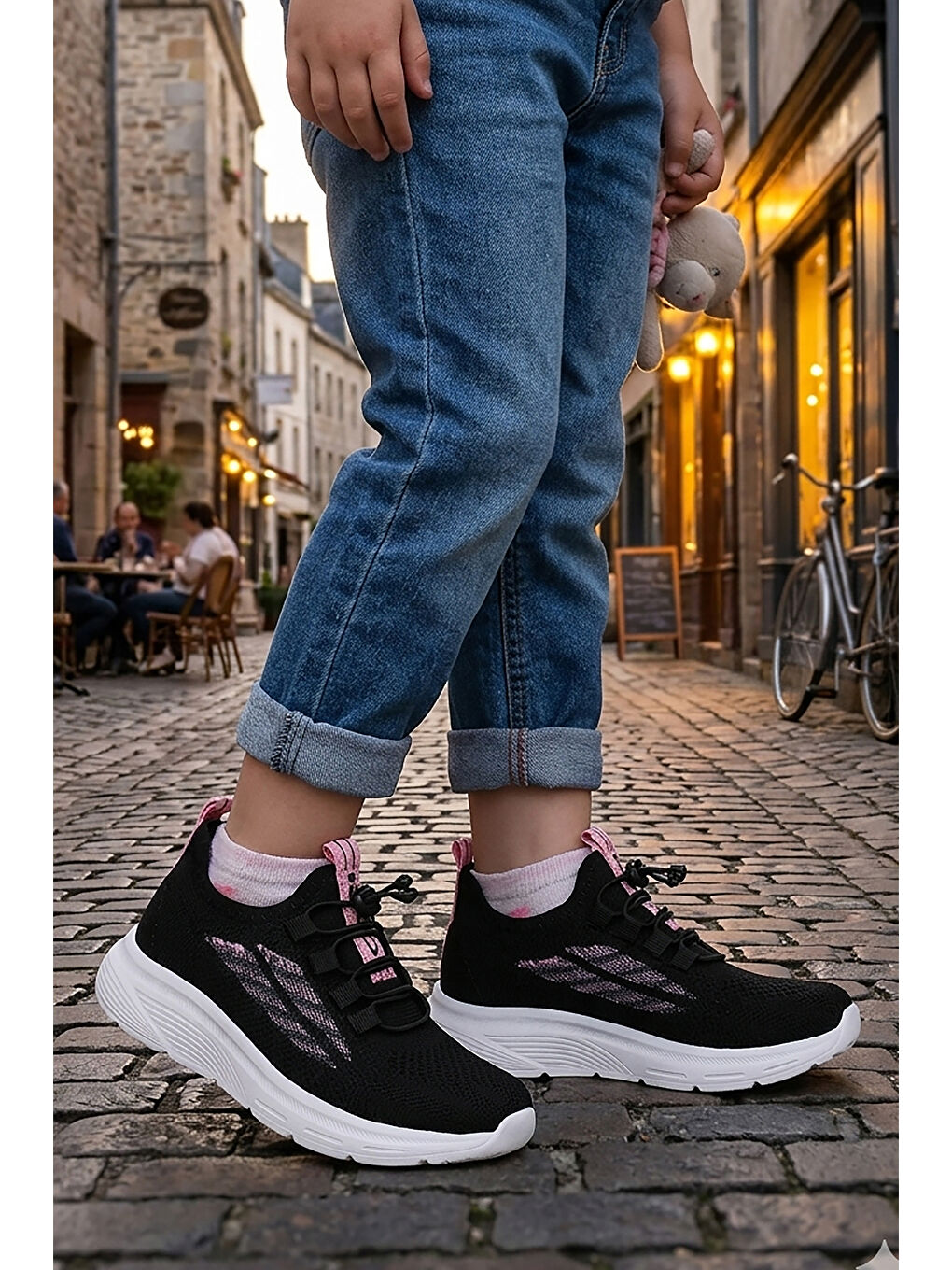 Siyah Dunca Fileli Faylon Taban Kız Çocuk Spor Ayakkabı-2