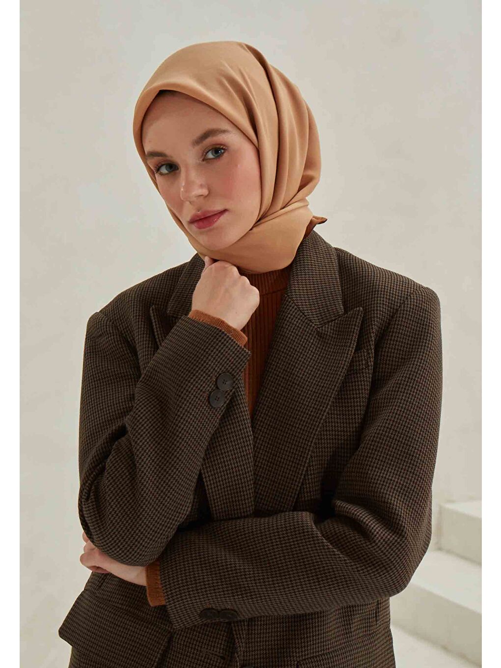 Kahverengi Modal İpek Eşarp Cappuccıno-2