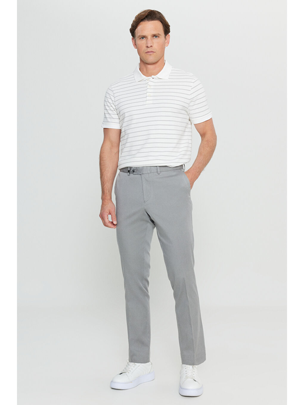 Bej Erkek Taş Pamuklu Slim Fit Dar Kesim Yan Cep Casual Pantolon-1