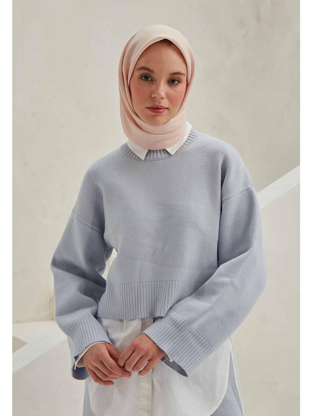 Pembe Modal İpek Eşarp Pudra