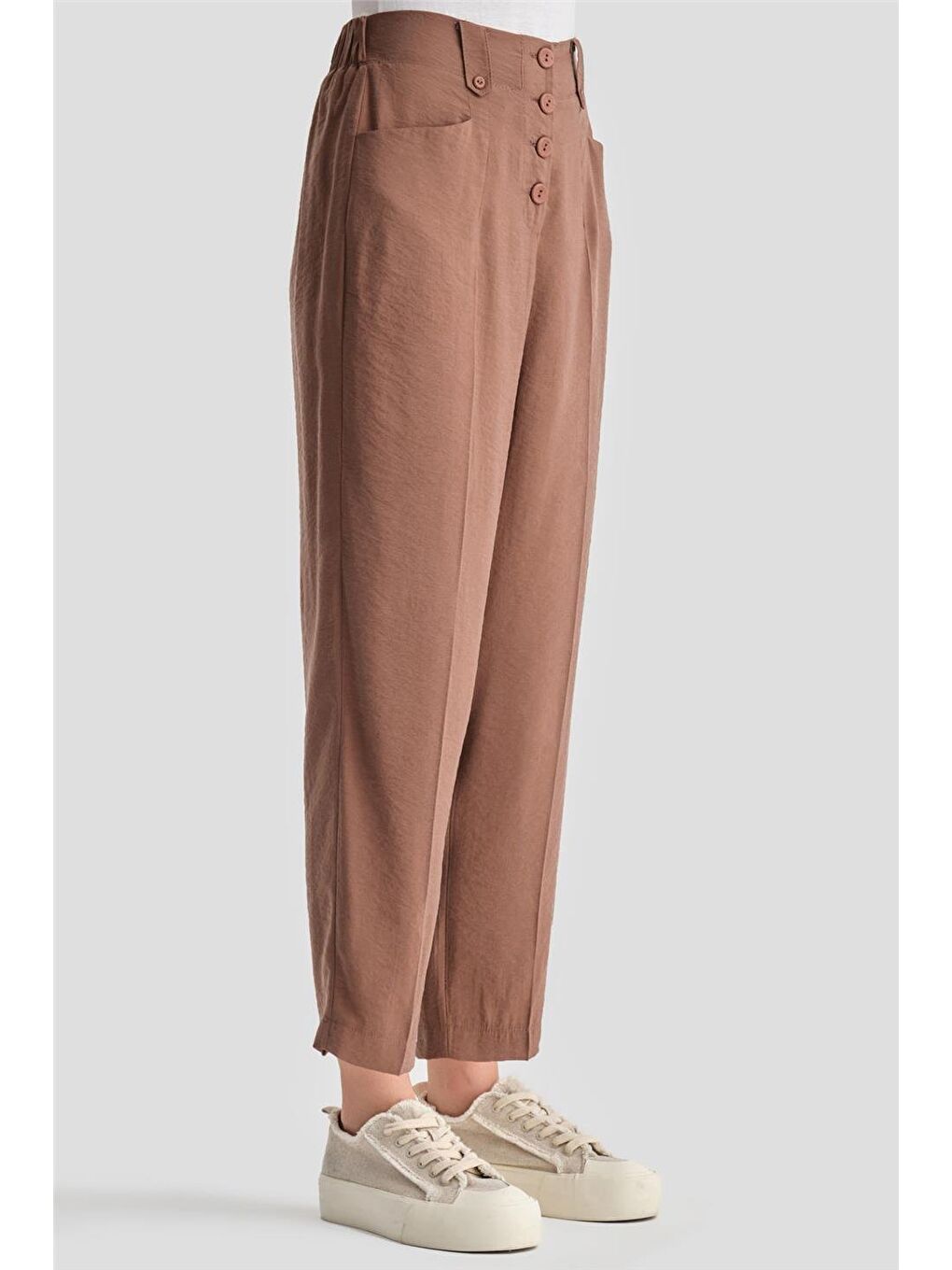 Kahverengi Düğmeli Modal Pantolon 24K2621 Acı Kahve-2