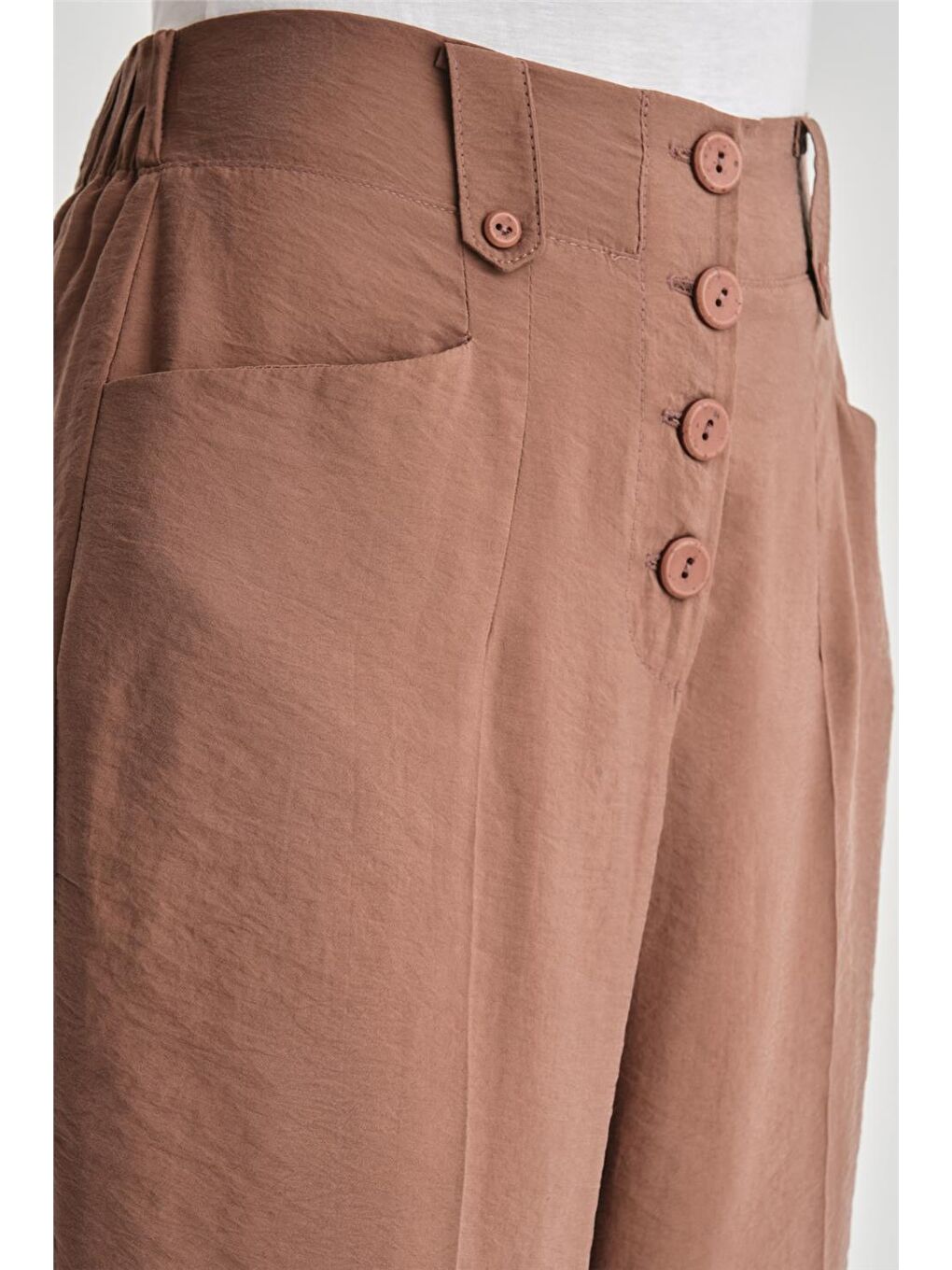 Kahverengi Düğmeli Modal Pantolon 24K2621 Acı Kahve-3