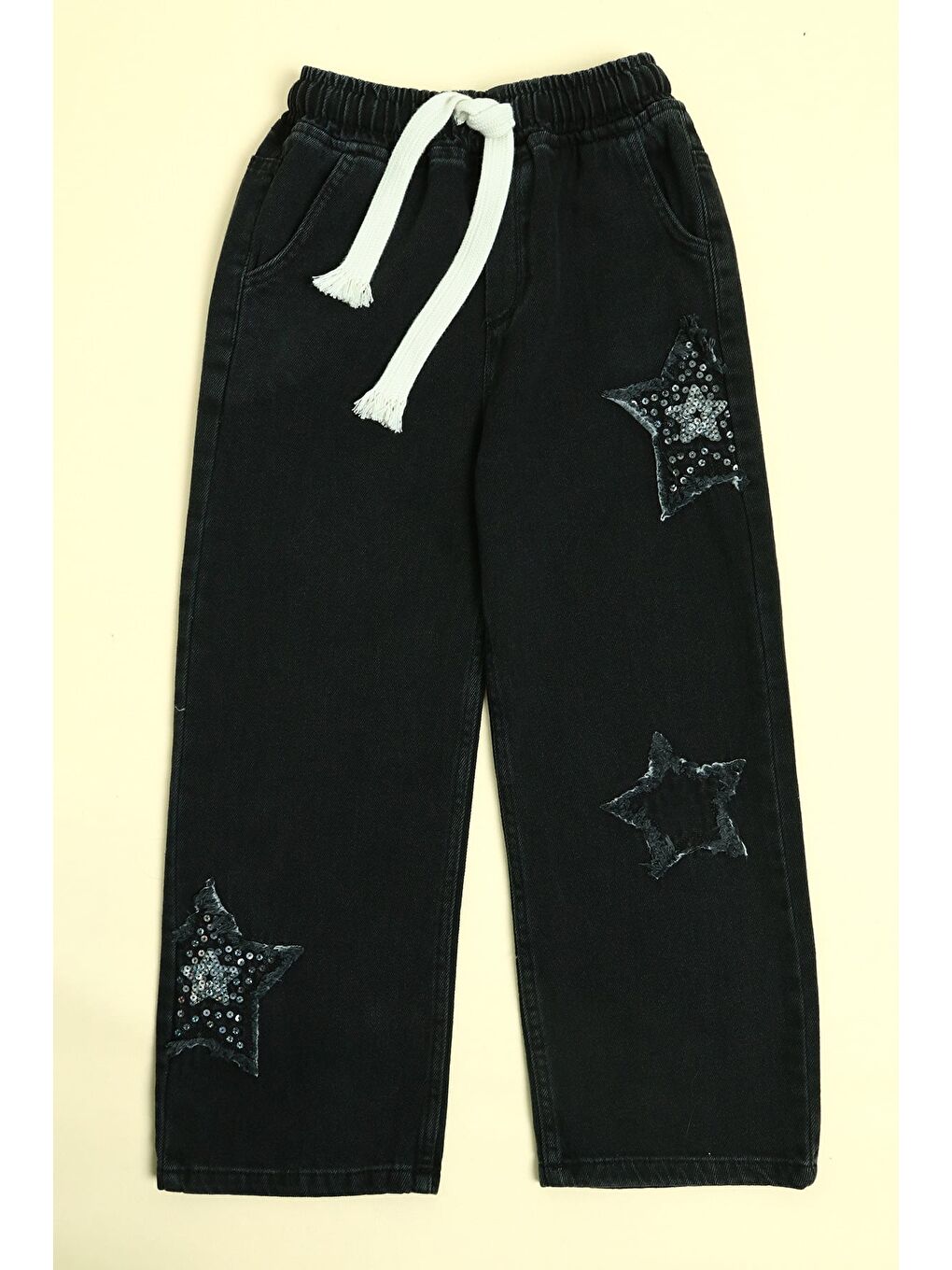 Antrasit Beli Bağlamalı Yıldız Nakışlı Kız Çocuk Pantolon