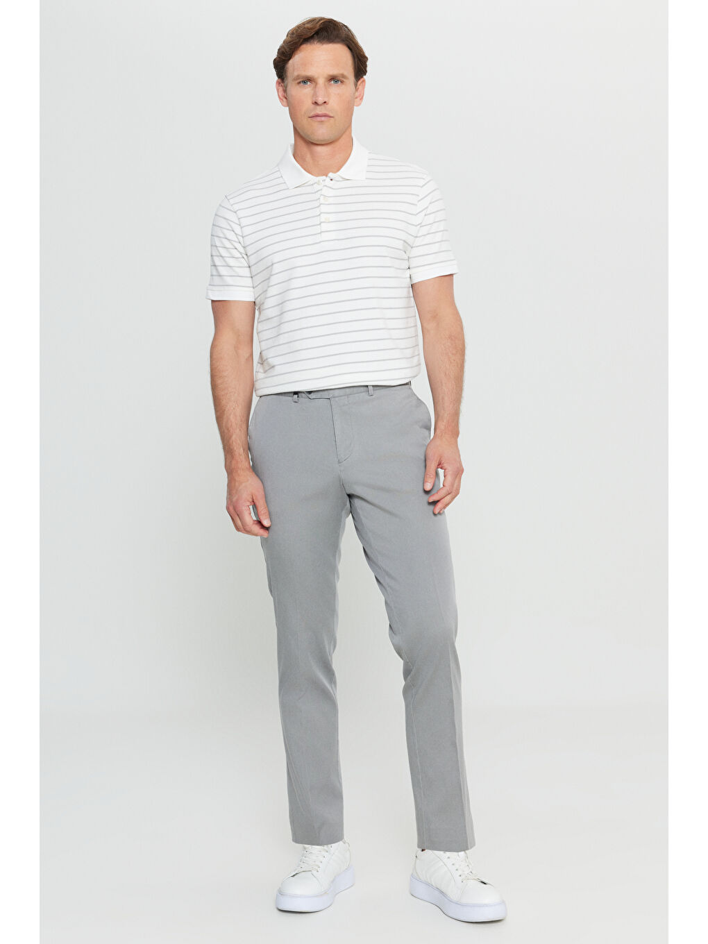 Bej Erkek Taş Pamuklu Slim Fit Dar Kesim Yan Cep Casual Pantolon-2