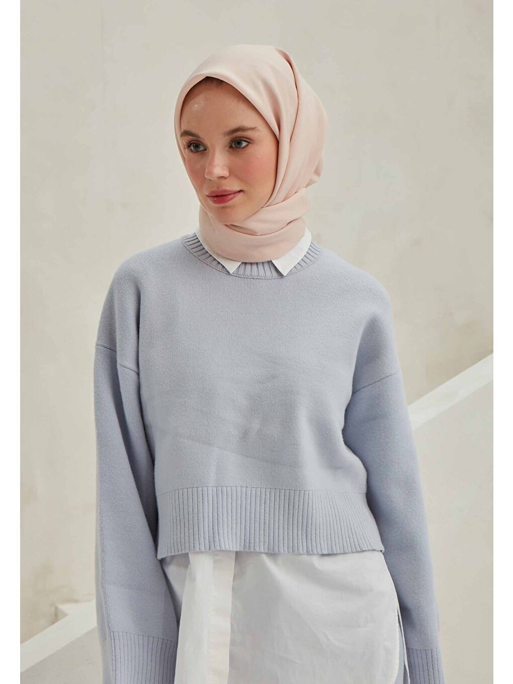 Pembe Modal İpek Eşarp Pudra-1