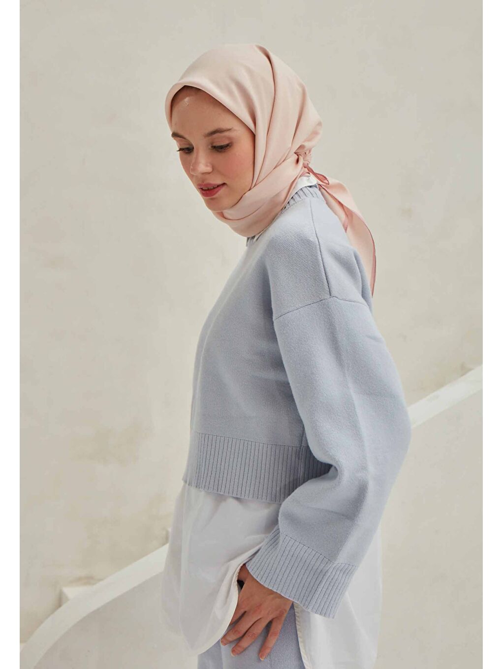 Pembe Modal İpek Eşarp Pudra-2