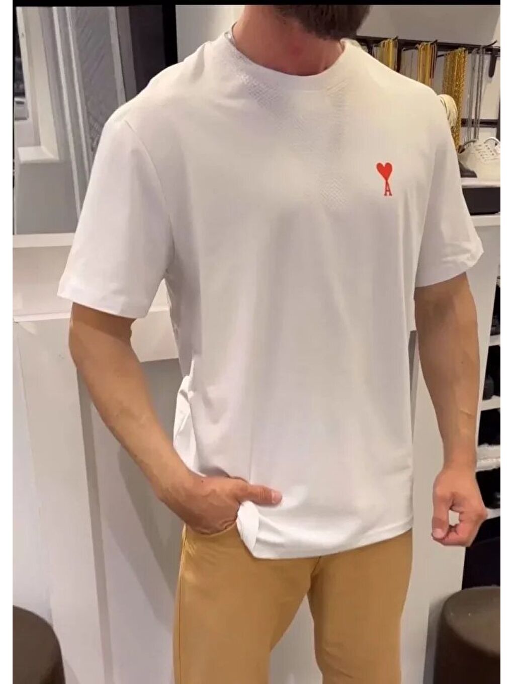 Unisex Bisiklet Yaka Baskılı Oversize T-Shirt - Beyaz-1