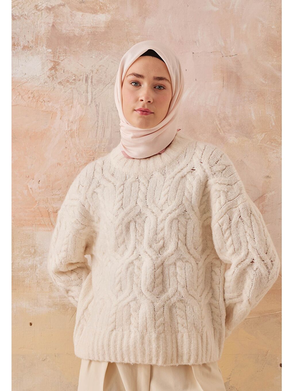 Pembe Modal İpek Eşarp Pudra-4