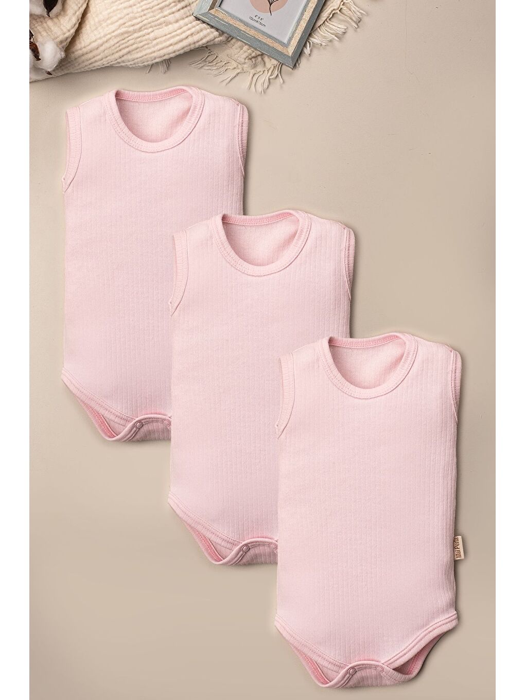 Pembe Bebek Body 3'lü Organik Pamuklu ve Alttan Çıt Çıtlı Set