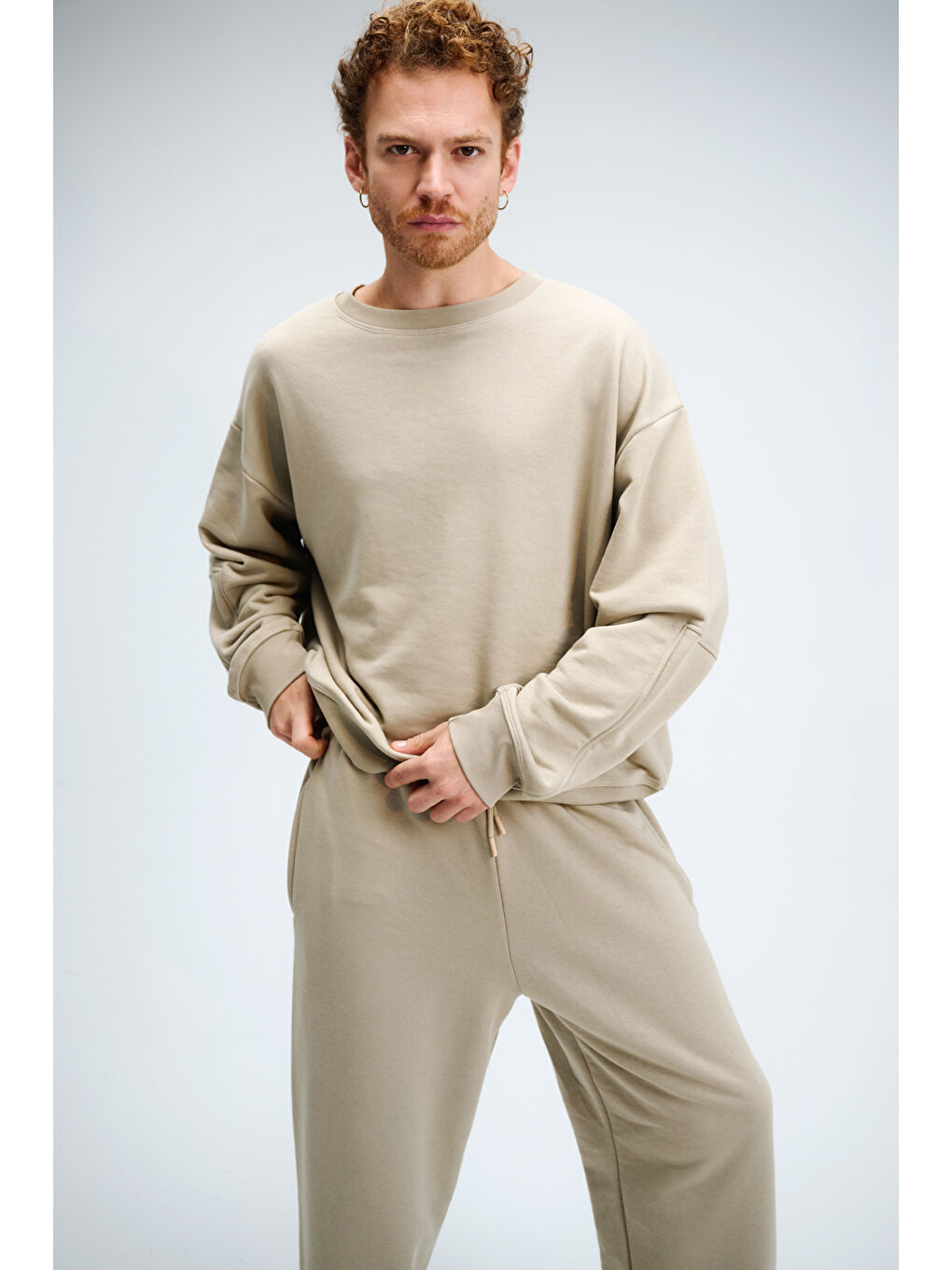 Bej Erkek Timeless Oversize Vizon Sweatshirt-1
