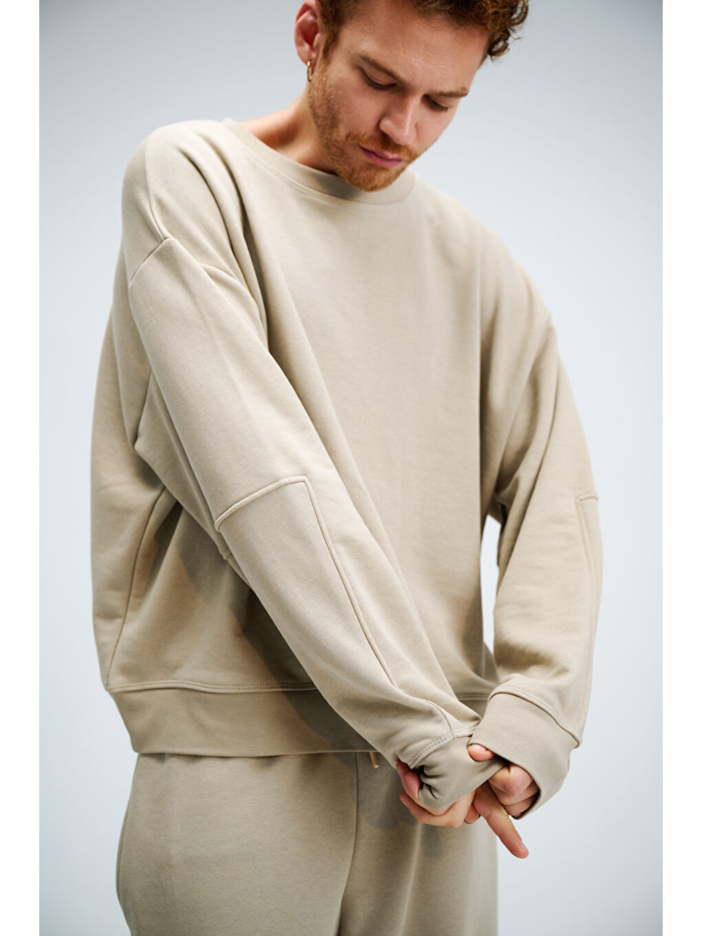 Bej Erkek Timeless Oversize Vizon Sweatshirt-2